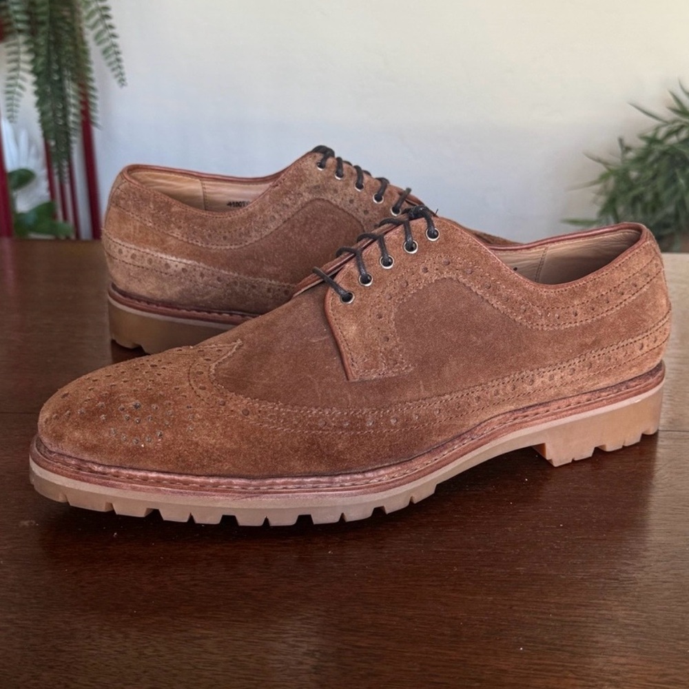 Gordon Rush Suede Leather Oxford Wing Tip Casual Dress Shoes Cognac Brown | Sz 9